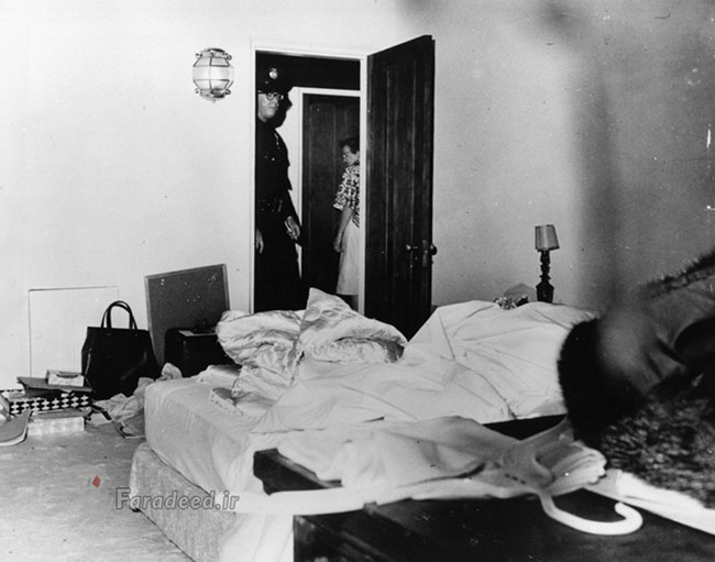 نمایی از اتاق خواب مرلین مونرو پس از خودکشی. آگوست 1962 
