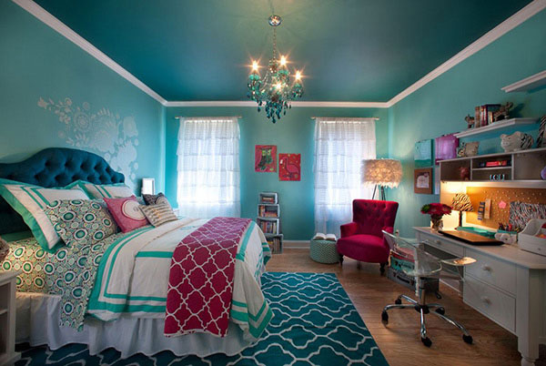 اتاق خواب دخترانه به رنگ آبی آکوا